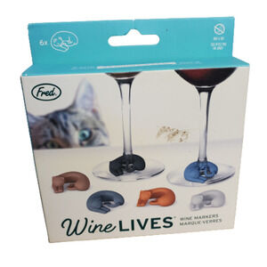 New in Box Fred Wine Lives Cat Charms Wine Markers - Pack of 6